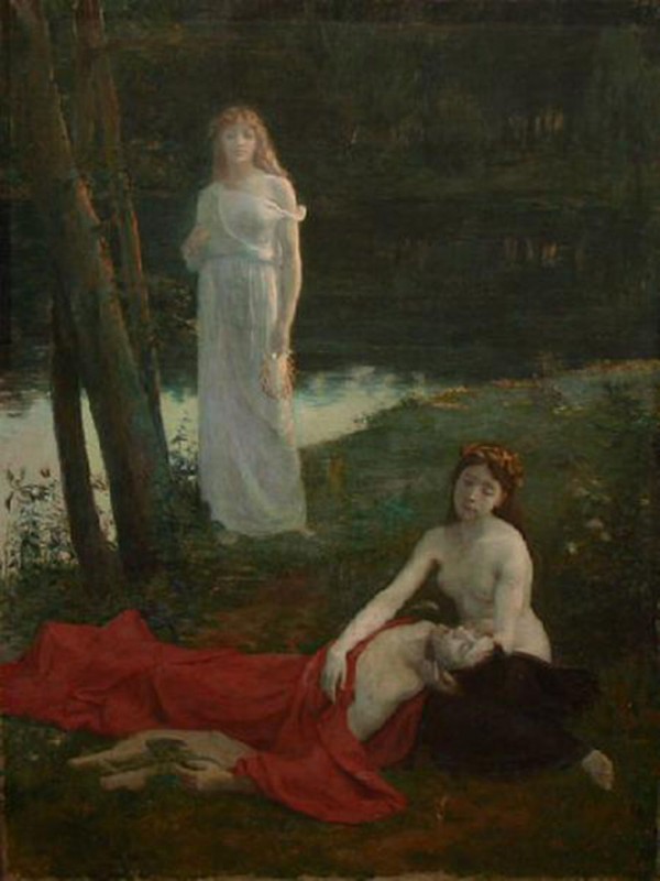 Two lovers and a fairy by Gaston Bussiere
